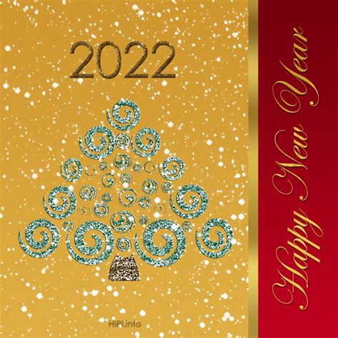 New Year Card 2022 Free Printable Golden Christmas Trees