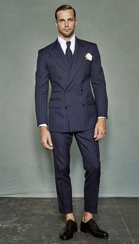 Italian Style Navy Blue Groom Tuxedos Stripe Mens Wedding Party Suits