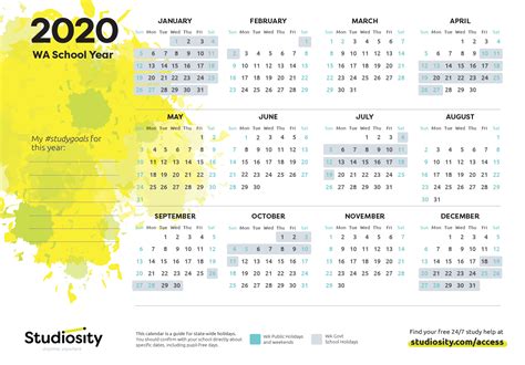 Downloadable 2020 Calendar Western Australia
