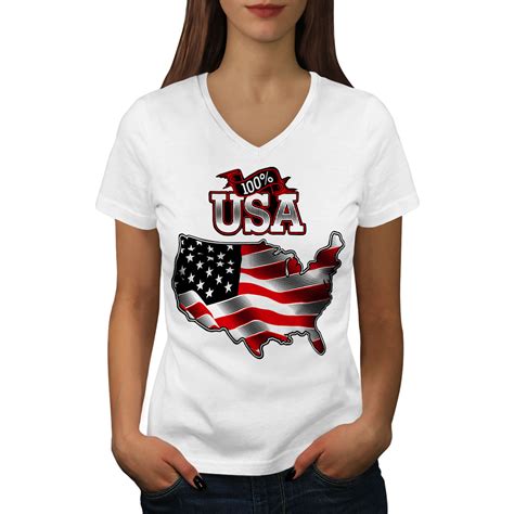 wellcoda american flag womens v neck t shirt usa country graphic design tee ebay