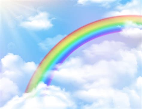 Bright Rainbow Sun Sky And Clouds Realistic Free Vector
