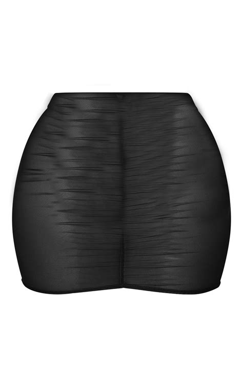 Shape Black Sheer Mesh Ruched Front Bodycon Skirt Prettylittlething Aus