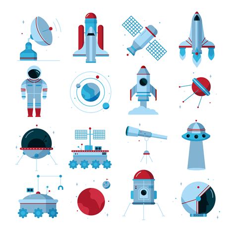 Spacecrafts Instruments Equipment Flat Icons Set 478199 Vector Art At