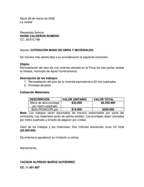 Carta Cotizacion Cotización modelo para realizar contratos de cesantias Apulo de marzo de