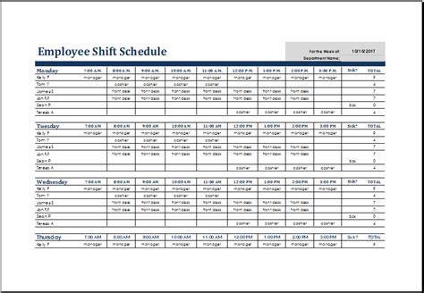 Monthly Employee Shift Schedule Template Task List Templates