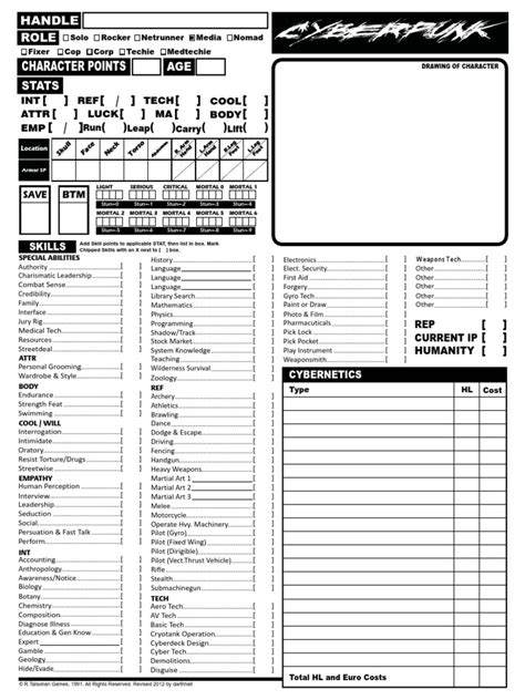 Cyberpunk 2020 Character Sheet V3 Pdf Leisure Sports