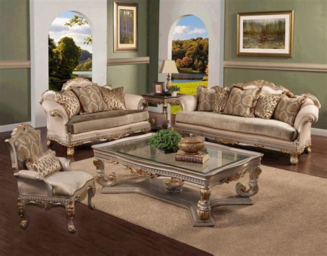 Luxury Silk Chenille Solid Wood Sofa Set 3pcs Hd 90009 Classic