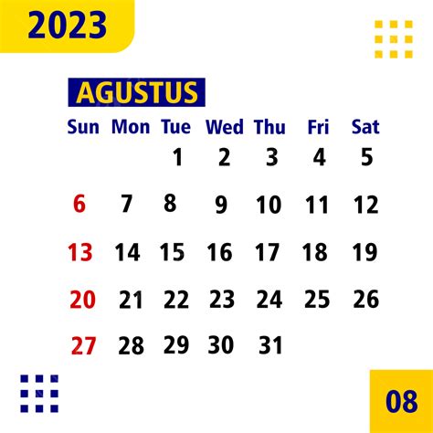 Gambar Vektor Kalender Bulan Agustus 2023 Agustus 2023 Kalender Png Dan Vektor Dengan