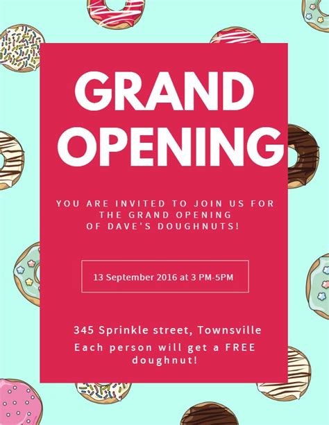 Donut Shopeatery Grand Opening Poster Flyer Social Media Post Template