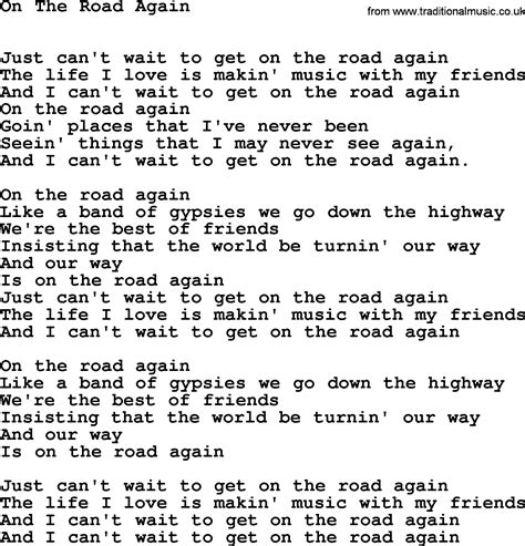 Willie Nelson Song On The Road Again Lyrics