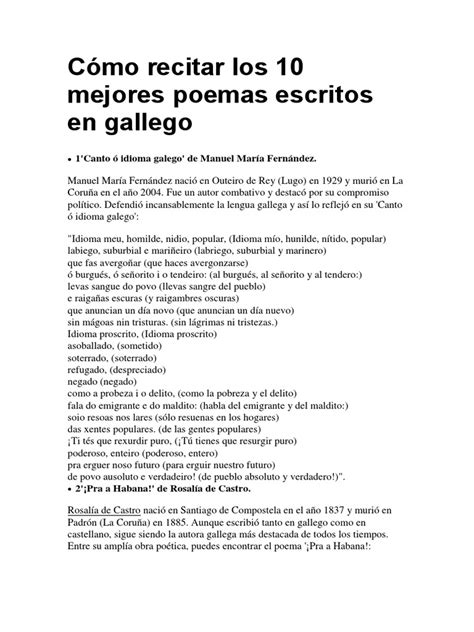Cómo Recitar Los 10 Mejores Poemas Escritos En Gallego Pdf España
