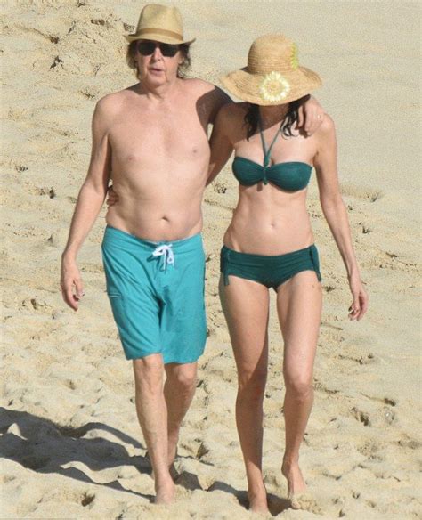 Retro Bikini Paul Mccartney 73 Walking With Bikini Wife Nancy Shevell 56 At St Barts