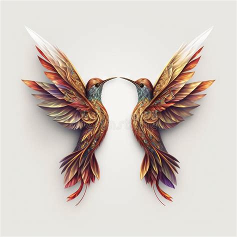 Two Colorful Birds With Wings Spread Out To Each Other Facing Each