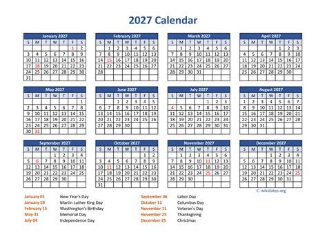 Pdf Calendar 2027 With Federal Holidays