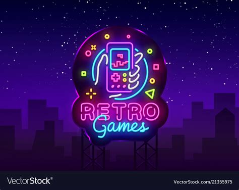 Retro Games Logo Retro Geek Gaming Gamepad Vector Image