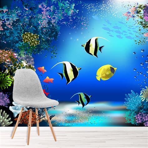 Coral Reef Fish In Blue Ocean Wallpaper Wall Mural