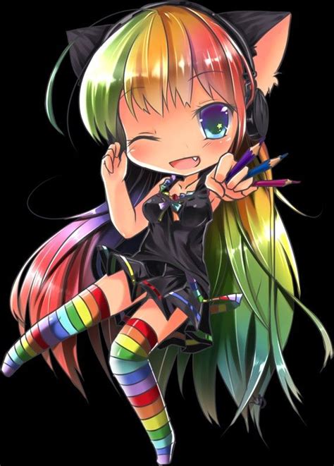 Rainbows Animegirls Chibi Neko Anime Manga