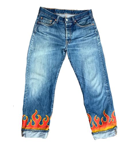 Hand Painted Levis Jeans 501 Flames Painted Jeans Jeans Diy
