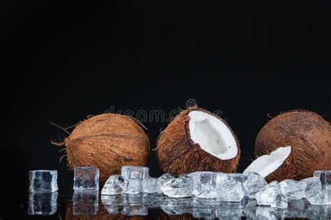 Coconut With Ice Cubes Stock Image Image Of Background 158863309