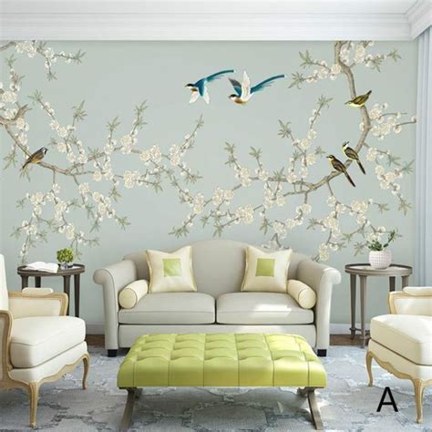 Con todo un conjunto de la poderosa técnica equipos de producción que son capaces de controlar la calidad ¿el costo y el. Oriental ciruela flor Magnolia y pájaros papel pintado ...