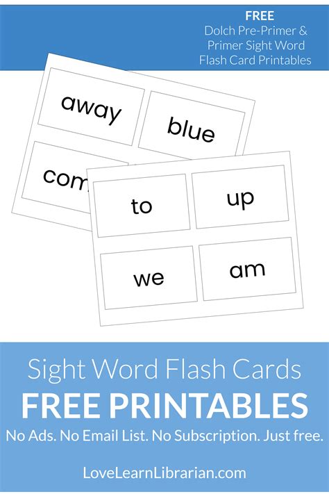 Download Free Sight Word Flash Cards For Preschool And Kindergarten