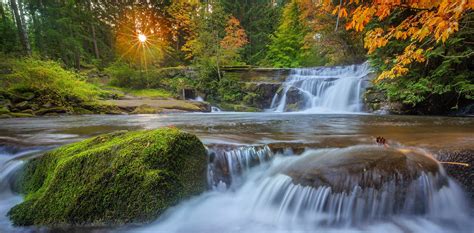 Wallpaper Trees Landscape Forest Waterfall Sunset Nature