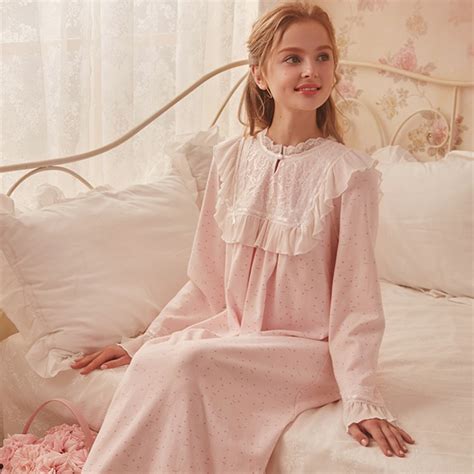 Vintage Nightgown Cotton Sleepwear Gown Women Elegant