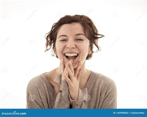 Portrait Of Young Attractive Cheerful Woman With Smiling Happy Face Human Expressions And