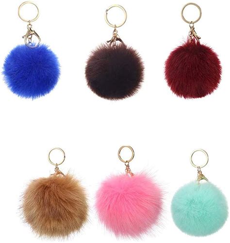 One Point Collections Fur Ball Pom Key Chain Gold Plated Keychain With Plush For Car Ring Or