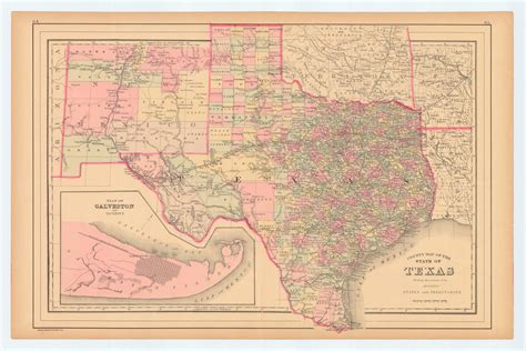 County Map Of The State Of Texas Showing Also Portions Of