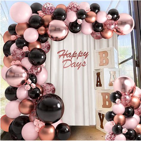 Metallic Chrome Rose Gold Pink Black Balloons Balloon