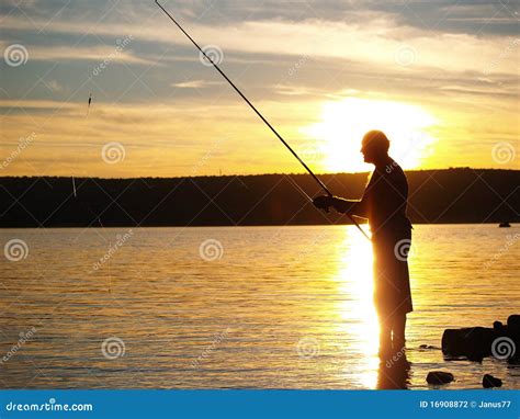 Fisherman In Sunset Stock Photo Image Of Outdoors Hobby 16908872
