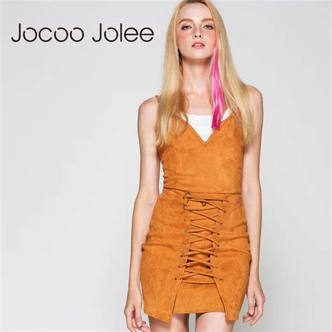 Jocoo Jolee Slim Ruffles Solid Design Winter Dress Women Deep V Neck