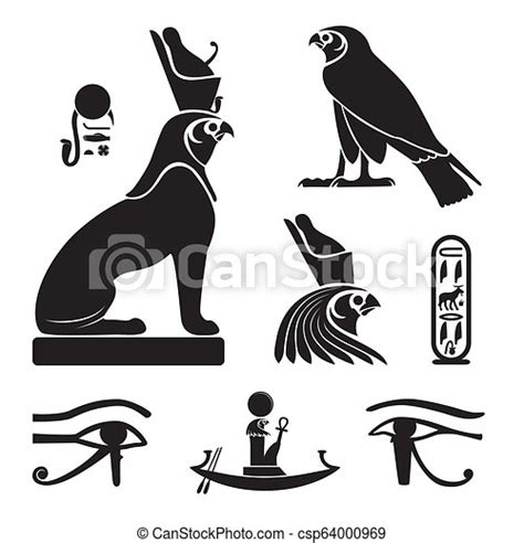 Set Of Ancient Egypt Silhouettes Eye Of Horus Horus As Lion And