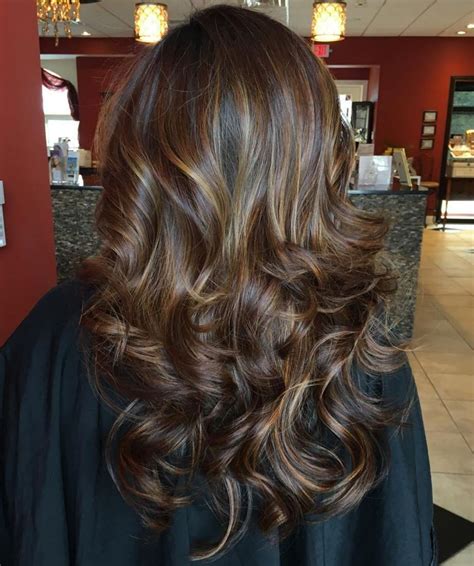 Long Brunette Hair With Golden Highlights Hair Highlights And