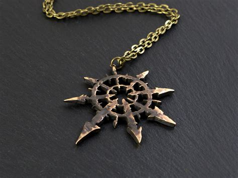 Warhammer 40k Chaos Star Hand Hammered Metal Necklace With Chain Brass