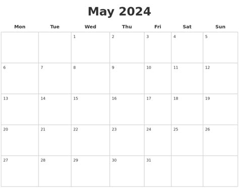 2024 May Calender 2024 Calendar Printable