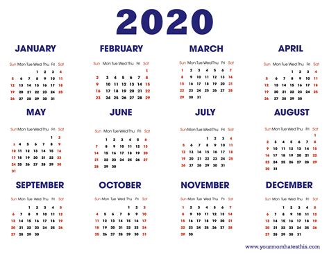 2020 Calendars In Pdf Download Templates Of Calendar 2020 Free Blank
