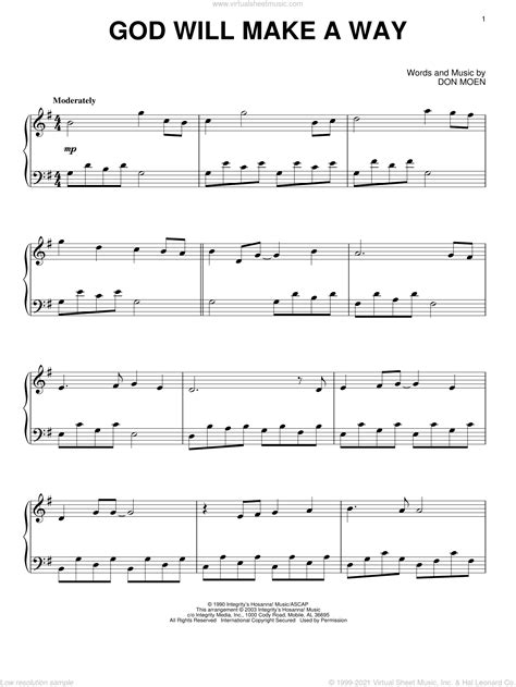 Easy piano sheet music (level 5). Moen - God Will Make A Way, (intermediate) sheet music for ...