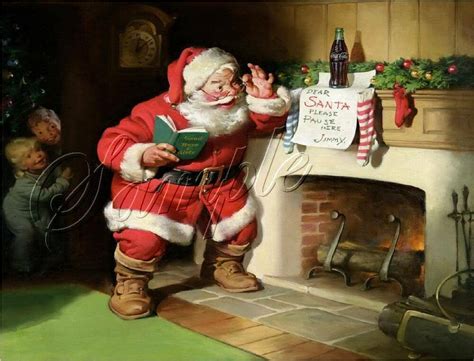 Independent art hand stretched around super sturdy wood frames. VINTAGE CHRISTMAS SANTA CLAUS COCA COLA BOTTLE FIREPLACE ...