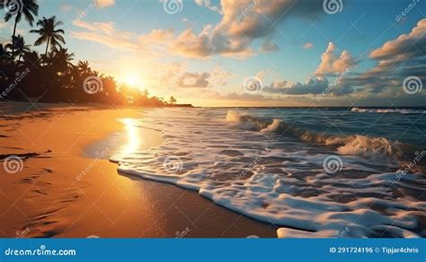 Sunrise Serenade: Tropical Beach Bliss on Display Stock Illustration