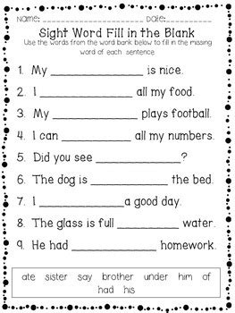 Fill in the blank formats are used for a variety of educational activities, from tests and quizzes to worksheets and mad libs. Dolch Sight Word Center - First Grade List by Pride and Joy in Primary