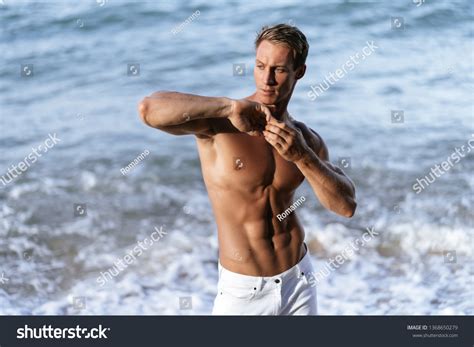 Sexy Muscular Guy White Pants Shirtless Shutterstock