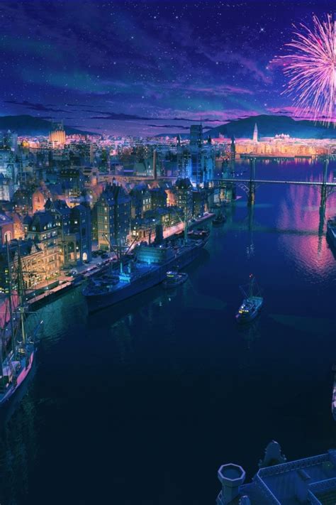 Wallpaper Sky Anime Cityscape Fireworks Scenic Night Stars