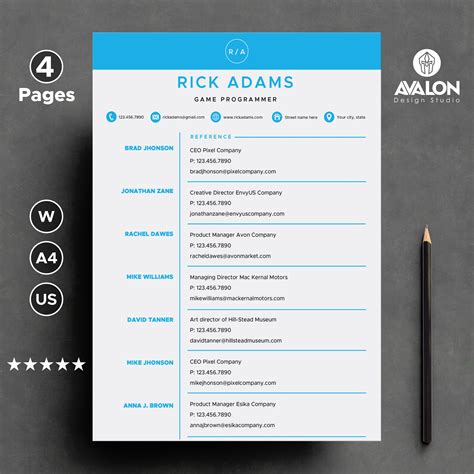 Professional Reference Resume Template For Microsoft Word 4 Pages