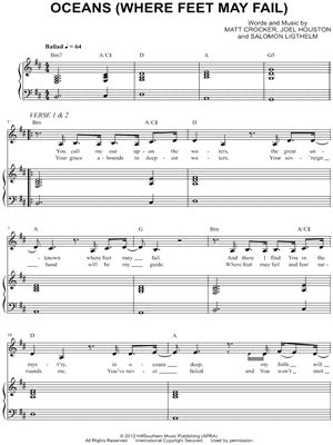 So i will call upon your name and keep my eyes above the waves when oceans rise, my soul will rest in your embrace for i am yours and you are mine. Hillsong United "Oceans (Where Feet May Fail)" Sheet Music - Download & Print | Partituras ...