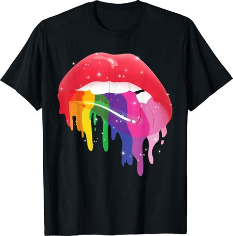 LGBT Glossy Rainbow Gay Pride Dripping Lips T Shirt Amazon Co Uk Fashion