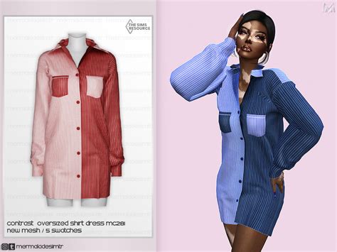 The Sims Resource Contrast Oversized Shirt Dress Mc281