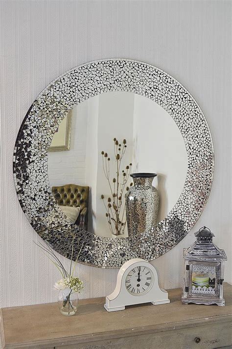 new contemporary design large round mosaic silver wall mirror 3ft3 100cm in home furniture