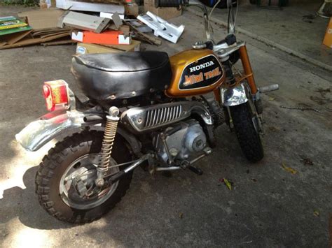 Original 1972' honda z50a k3 mini trail, bike has a very nice gas tank & side cover, bike will start & run but has a clicking noise out of the head, will need some head work or maybe a timing chain? 1972 Honda mini trail z50 for sale